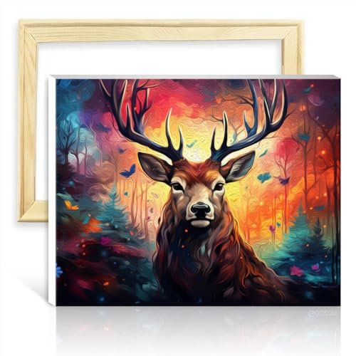 LiHEQING Ölgemälde nach Zahlen-Sets, Hirsch, Mal-Set für Erwachsene, Heimdekoration, Heimdekoration, Gemälde, Geschenk, ohne Rahmen (60 x 75 cm)