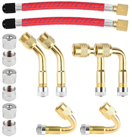VBGURR 120 MM Ventilverlängerung Autoventil, Luftpumpe Adapter Winkelventil mit 6 Metall Ventil Verlängerung für Automobile Motorräder