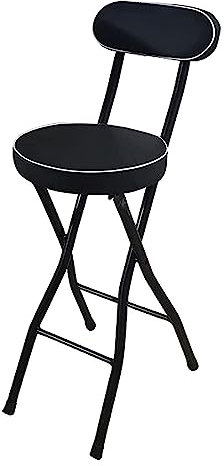 Sgabello pieghevole portatile per adulti, sedia imbottita per cucina, bar, con telaio in acciaio, seduta alta, per colazione (nero, 65 cm)