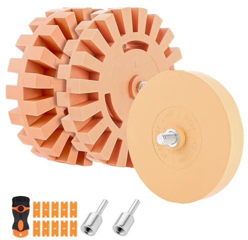 MIVIDE 3 Stück Folienradierer Ø100mm & Ø88mm, Radierscheibe Klebereste Dicke 25mm, 20mm, 15mm Folienradierer mit Adapter zum Entfernen von vereiteln, Klebstoffresten