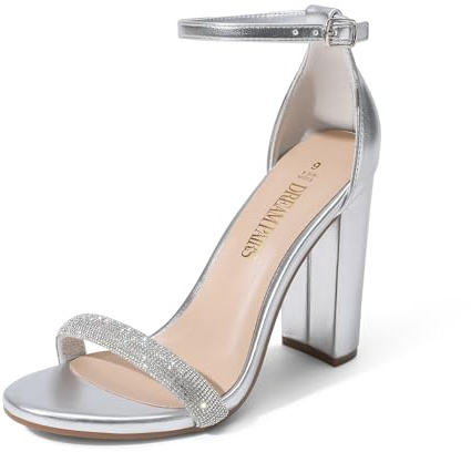 DREAM PAIRS Sandali da donna Hi-Chunk con tacco alto, Argento, 35 EU