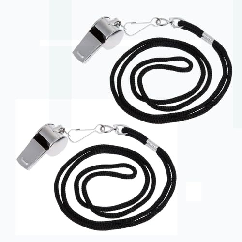 Sifflet de Sport,2 Pack Sifflet Arbitre Sifflet à Roulette Sifflet de Survie Enfant Entraîneur Sifflet Bruyant avec Noire Cordon 42cm pour Sports Football Arbitre Basket 4.7x2.2 Bleu Rouge Jaune Noir