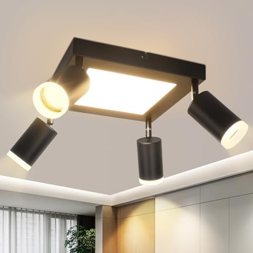 cupgow LED Deckenlampe 4 Flammig Deckenstrahler - Deckenspot GU10 Deckenleuchte Schwarz Deckenleuchte Eckig Schlafzimmerlampe 3000k Küchenlampe 20W Schwenkbar für Wohnzimmer Büro