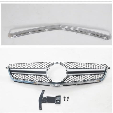 Auto Frontgrill Für Benz Für W204 C-Klasse C63 Nur Für AMG 2008-2011 Schwarz/Silber Auto Obere Stoßstange Haube Mesh Kit Trim Gitter Grill Front Kühlergrill Kühlergrille(Silber)