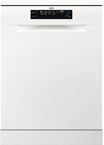 AEG Freistehender Geschirrspüler 60cm Serie 7000, Glasschutz, Energieklasse A, Besteckschublade, personalisierte Zeit-Steuerung, leise 42dB, Wasserstopp, ComfortRails, Touch, FFB7676APW