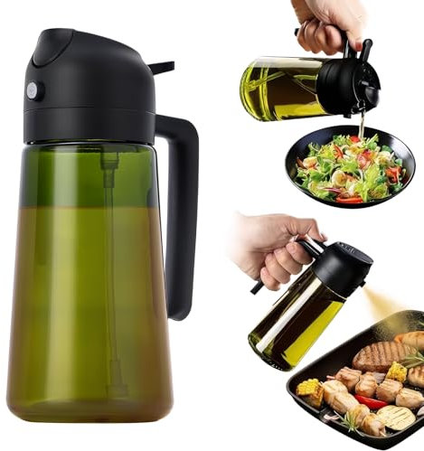 Naapesi 2-in-1 Ölsprüher für Speiseöl, 470ml Sprühflasche für Olivenöl, UV-Schutz, Öl Sprayer für Heißluftfritteuse, Küche, Backen, Grillen, Salat, Sprühöl, Küchenwerkzeuge, Lichtschutz