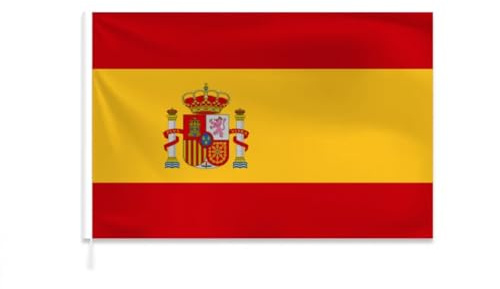 Home Universal ® Bandera de España, Tela Resistente al viento y la lluvia, Bandera de Mano de España, con Costuras Reforzadas, Perfecta para Coches, Escritorios y Fiestas (90 x 150 CM)