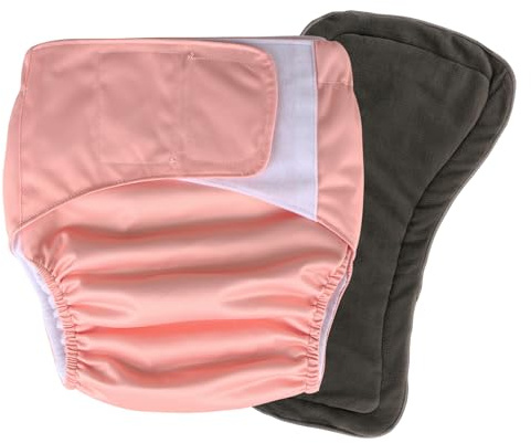 Hi Sprout Reusable Underwear for Adults - Waterproof Incontinence Briefs with Extra Large Absorbent Inserts, Day/Night Protection, Washable Cloth Diaper Wasit from 23.5-55inch (Light Pink, L)
