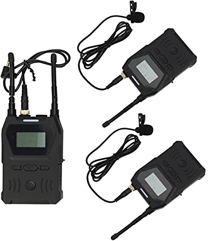 Qukaim YELANGU Micro cravate filaire UHF double canal, un pour deux systèmes de microphone pour prise de vue interview, comprend émetteur et récepteur, noir