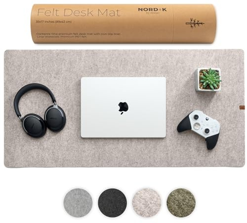 Nordik Große Filz-Schreibtischunterlage – Steingrau – 89 x 43 cm – Vollständige Schreibtischabdeckung für Tastatur und Maus – Schutzmatte – Schreibtischunterlage fürs Büro