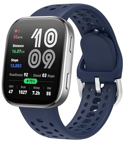 QJONSIU Klockarmband för Amazfit Bip 6, Andningsbar Sportband i Silikon, Hudvänlig, Ersättningsrem för Amazfit Bip 6-Blå