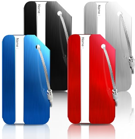 Etiquetas para Equipaje, 4 Piezas Etiqueta de Equipaje, Maleta Etiquetas de Metal, para Equipaje de Avión, Viaje Bolso, Maleta, Etiquetas de Identificación