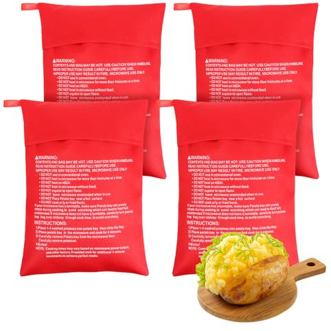Bewudy 4PCS Reusable Microwave Potato Baking Bags, Baked Potato Microwave Bag, 9.84 x 7.48 inches Microwaves Baking Pouch Perfect for Baked Potatoes, Sweet Potatoes, Corn, and More