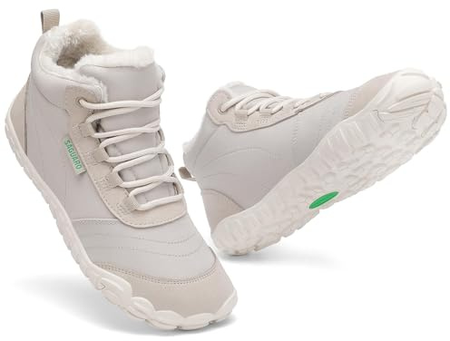 SAGUARO Mujer Invierno Barefoot Botines Cálido Botas Nieve Impermeable Zapatos Invierno Calzado Minimalista, para Uso Diario, Senderismo, Montaña, Trekking Gris, Gr.38