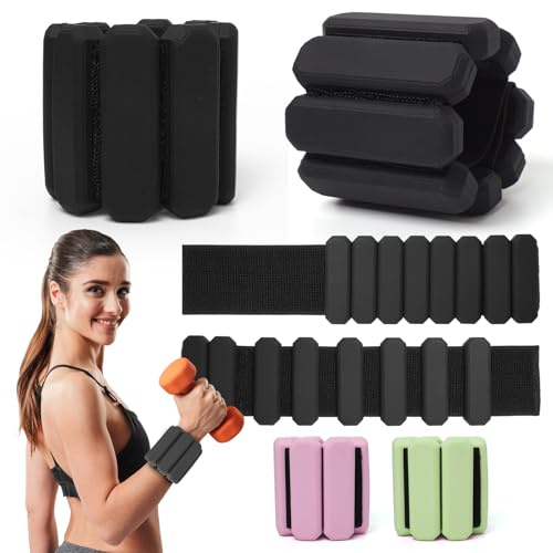 Verstellbare Handgelenkgewichte mit 2 Stück (0,9 kg), Langlebiges tragbares gewichtsmanschetten,ankle weights und Knöchelgewichte für Yoga,Tanz, Pilates, Cardio, Aerobic, Walking (Schwarz)