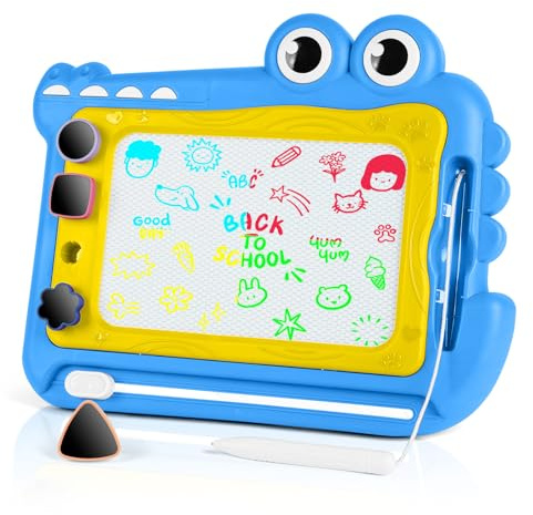 OFFCUP Magnetische Maltafel Kinder Zaubertafel ab 3 Jahr Bunt Magnetische Zeichenbrett Lernspielzeug mit 4 Form Stempel Spielzeug Geschenk für Kinder ab 3 Jahre Mädchen Jungen -Blau Krokodil