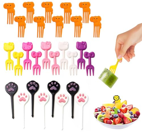 GNALIA Mini Tenedores Infantiles Fruta 30 Unidades Dibujos Animados 3D Reutilizables Postre Caja Almuerzo Té Fiesta Gato Elefante Huella Gato Tamaño Estándar