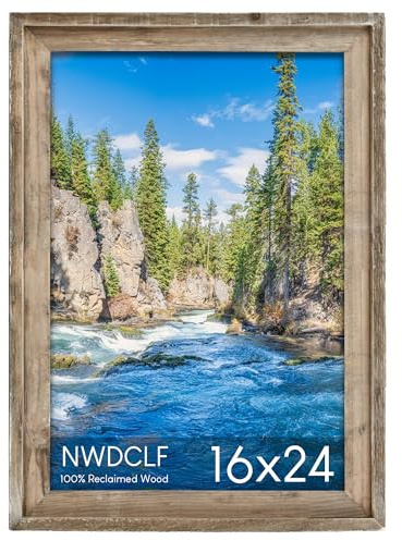 NWDCLF Rustic 16x24 Picture Frame, Reclaimed Barnwood Photo Frame with Plexiglass, Distressed Natural Wood Frame for Wall Mount, Farmhouse Country Home Office Cabin Décor