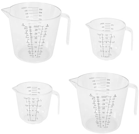 Measuring Jugs Set of 4, 300ml & 1000ml Clear Measuring Cups for Cooking and Baking, Stackable Plastic Liquid Measuring Cup with Measurement Scales