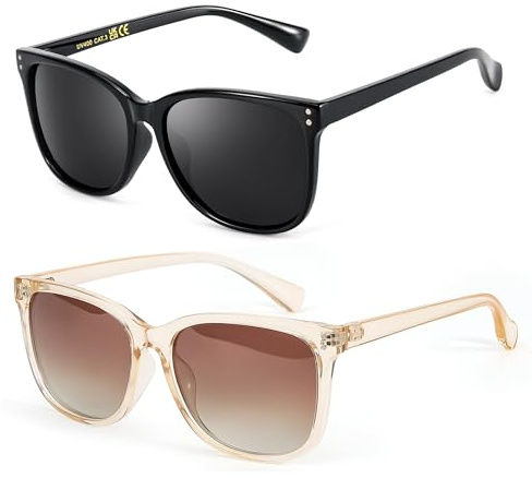 Myiaur 2 Pack Sonnenbrille Damen Polarisierte UV400 Schutz | Klassisch Quadratische Rahmen, für Autofahren & Outdoor