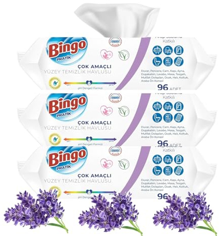 Bingo Reinigungs Streifenfrei Oberflächenreinigungstücher Glas & Oberflächen, Abdeckung Staubreiniger – Schnell trocknend (3, Lavendel)