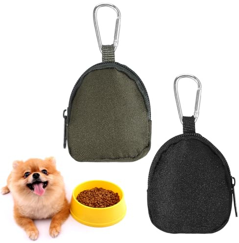 XLIUAX 2 bolsas de golosinas para perros, bolsa portátil para golosinas para perros, bolsa de comida para perros con cremallera y mosquetón, bolsa para pasear mascotas aperitivos llaves