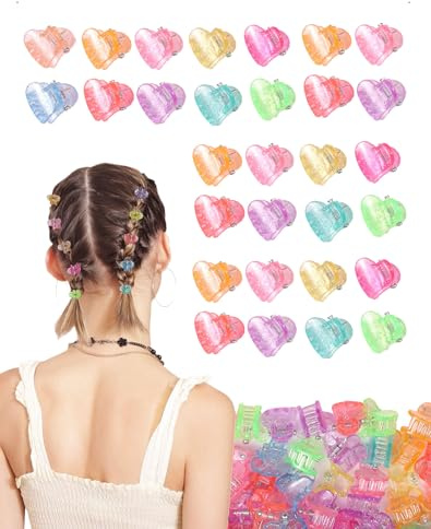 KONFEN 30 pezzi Cuore Colori scintillanti Mini Piccole mollette per capelli con fiori hawaiani banana, spille capelli floreali Accessori acconciature Accessori riccioli, code di cavallo e chignon