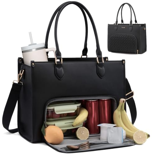 LOVEVOOK Arbeitstasche Damen mit Isolierted Kühlfach, Handtasche mittelgroß, 15,6 Zoll Laptoptasche Leder, Große Lehrertasche Lunchtasche Aktentasche für Schule, Uni, Büro, Business