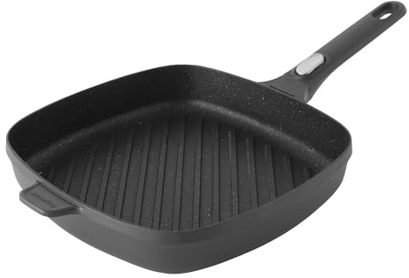 BergHOFF Gem Poêle grill avec revêtement en céramique anti-adhésive avec poignée amovible, fonte d'aluminium, noir, 51,5 x 29 x 10 cm