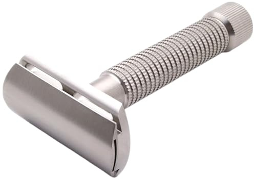 Rex Supply Co., Rex Envoy 3‑Piece Double‑Edge Safety Razor | Marine‑Grade Stainless Steel | Sure‑Grip Knurled Handle, Handcrafted in USA | Includes 5 Blades | Medium Gap Precision Shave