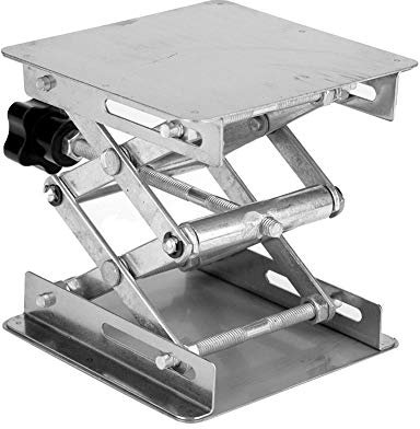 Labor-Scherenhebebühne, 100 x 100mm Edelstahl-Labor Hebebuehne Höhenverstellbare Labor-Hebeständer für Experimentiergeräten, Hubtisch(Schwarzer Griff)