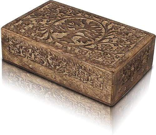 Tolles Geburtstagsgeschenk, handgefertigt, dekoratives Schmuckkästchen aus Holz, Baum des Lebens, zum Schnitzen von Schmuck, Organizer für Andenken, Schatztruhe, Schmuckhalter, 20,3 x 12,7 cm