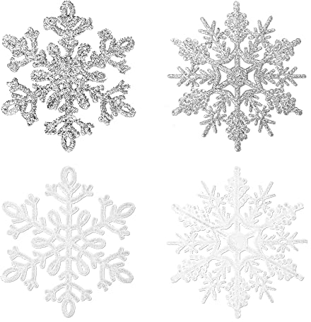 36 Pezzi Fiocchi di Neve Decorativi Natale, Fiocci di Neve Glitter in Plastica, Decorazioni Natalizie Addobbi Fiocco di Neve, Neve Decorativa per Finestra Matrimonio Natale