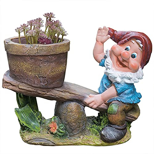 Statues de Jardin Gartenzwerg, kreative Cartoon-Zwerg-Ornamente, niedlicher und lustiger Blumentopf, ländlicher Stil, Heimdekoration (Farbe: mehrfarbig, Größe: 35 x 20 x 26 cm)