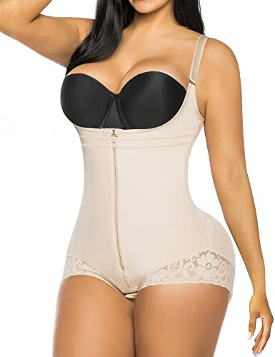 YIANNA Body Shaper Damen Bauchweg Shapewear Miederbody Stark Formend Figurformende Mieder Taillenformer Thong Formende Korsett Beige,7200 Size XL