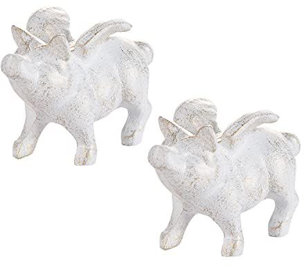 Sungmor 2PC Small Hog Heaven Flying Pig Statues, Cast Iron Animal Angel Figurine, Garden Patio Yard Outdoor Decorative Statues, Home Office Store Desktop Paperweight, Indoor Shelf Display Ornaments