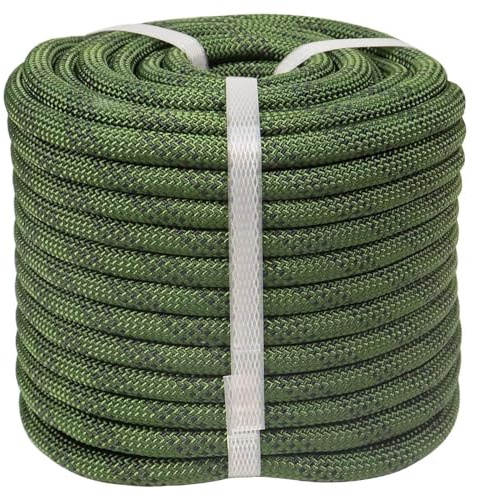 CRAYZA Double Braided Arborist Rope (1/2 in x 100 ft) Polyester Rope Bull Rope 48 Strands for Tree Work Climbing Pulling Swing Sailing, ArmyGreen/Black