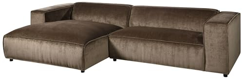 MASSIVMOEBEL24.DE | Valencia Cord Ecksofa aus Polyester | in Taupe - 100% Polyester | 304x164x69 cm - Ottomane Links | Retro Stil | Couch Polstercouch L-Form