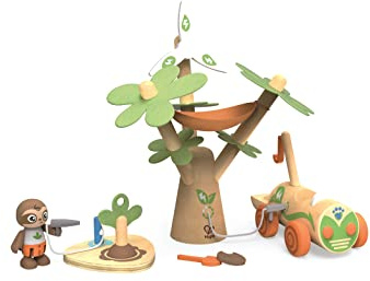 Hape - Jouet Poupée Fille & Garçon - Coffret Arbre Éolienne & Voiture Électrique Petite Poupée - Jeu Libre pour l'Imagination & la Créativité - Apprend la Faune & la Flore - Matériaux Durables
