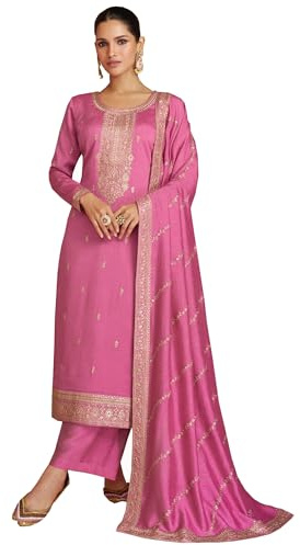 The kurti bazaar Indiano Bella Designer Pronto a Indossare Pesante Lavorato Salwar Kameez Palazzo Abiti, Rosa, 36
