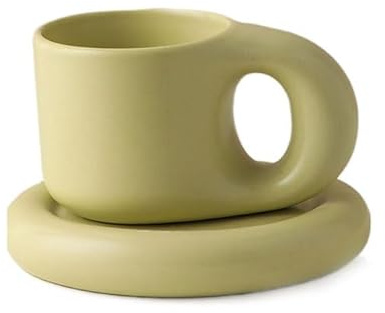 Taza Creativa Hecha a Mano con Mango Grueso de 300ml/320ml, Tazas de café Espresso de cerámica, Vasos para té, Juego de platillos Grandes, Regalos creativos