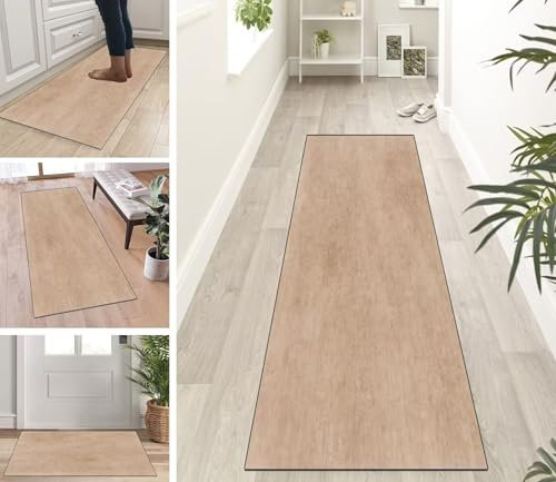 ZUZEKU Runner Rug Long Hallway Kitchen Rug Camel Colour Corridor Non-Slip Modern Rug Mats 40 x 200 cm Kitchen Bedroom Dining Room Polyester Sold by the Metre Adjustable