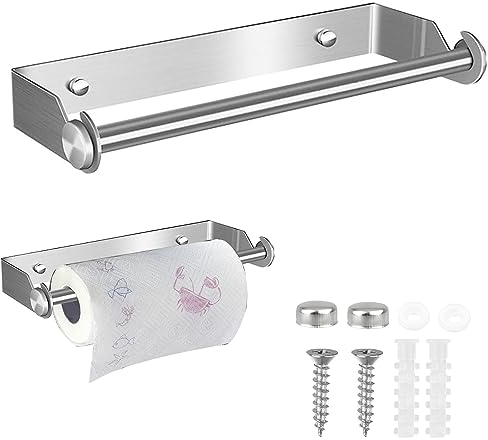 28CM Kitchen Roll Holder, Kitchen Roll Holder Wall Mounted with Srews, Paper Towel Holder for Kitchens Bathrooms Living Rooms - Silver