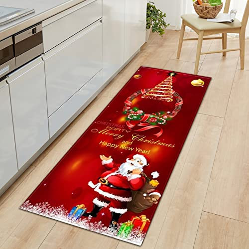 GOKSEL Küchenteppich Weihnachten & Alter Mann Küchenläufer rutschfest Küchenmatte für Küche und Bar Teppich Läufer waschbare Küchenläufer Küche Deko 50 x 140cm