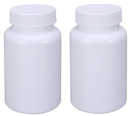 FSSTUD Lot de 2 flacons de pilules vides en Plastique Blanc de 200 ML - Conteneurs de Stockage de médicaments - Étui Portable Rechargeable pour Tablette de vitamines - Distributeur de Poudre Solide