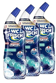 WC Frisch Power Gel WC Reiniger Meeresfrische (3x 750 ml) – Für Tiefenreinigung bis in den Abfluss & unter dem WC-Rand
