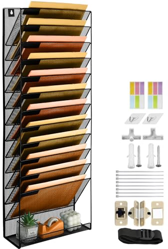 PLSOPPKG Soporte de Archivador de Pared Colgante de 13 Niveles para Documentos de Revista, Bandeja de Malla A4, Organizador de Correo, Estante de Almacenamiento de Revistas, Organizador de Archivos