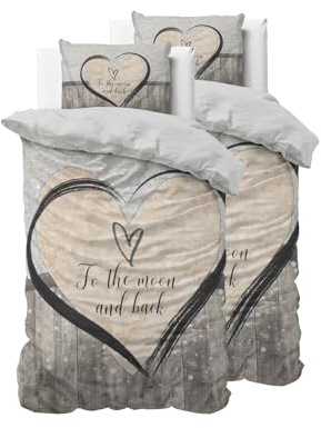 Sleeptime Bettwäsche 4teilig 135cm x 200cm 4teilig braun - Love - weich & bügelfrei Bettbezüge mit Reißverschluss - Bettwäsche Set mit 2 Kissenbezüge 80cm x 80cm