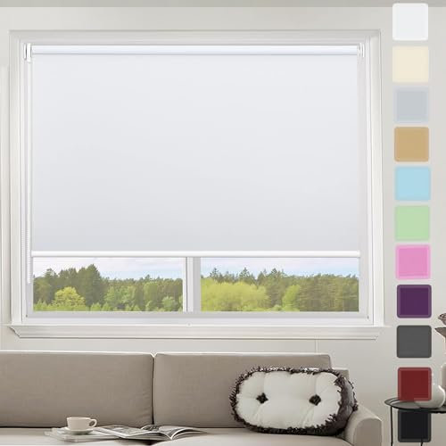 Rollo ohne Bohren Verdunklungsrollo 40 x 130 cm Maßgeschneiderte Größe, Sonnenschutz Tag Nacht Rollo für Fenster und Türen, mit Klemmträger, für Fenster und balkontür, Weiß