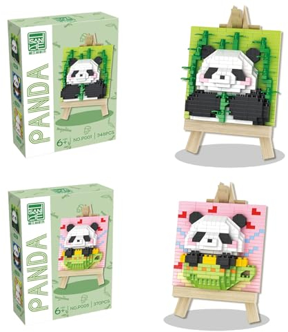 OFGAOO 2 Stücke Panda Bausteine Set, Panda Bauspielzeug 718 Stück Panda Mini Bausteine Panda Klemmbausteine Building Block Sets Mini Tiere Bausteine Mikro Bausteine Spielzeug Kit